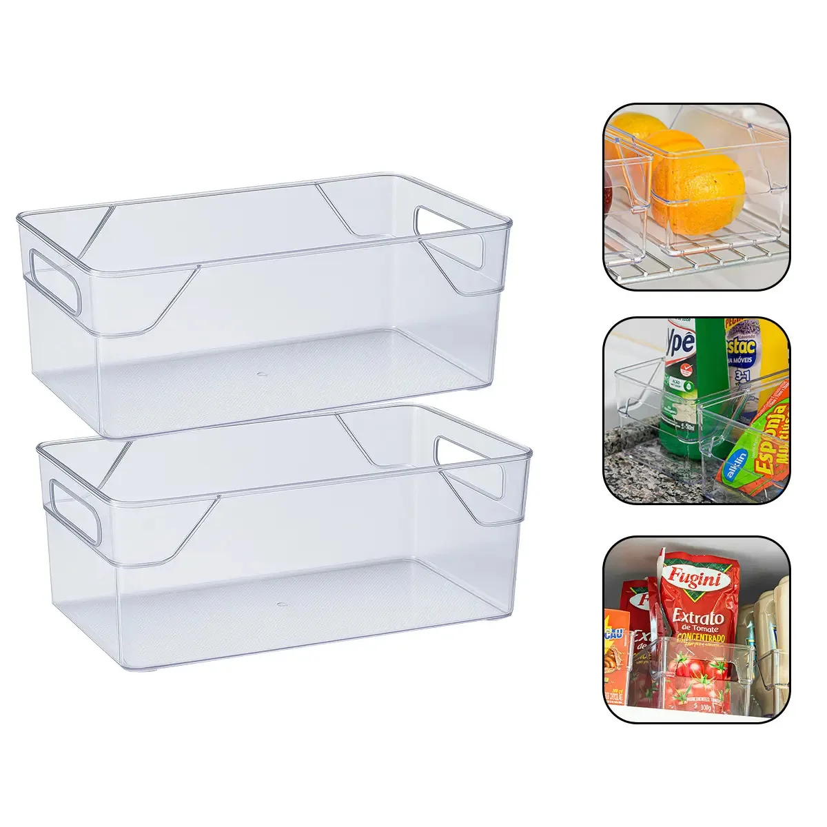 Kit 2 Organizadores Acrílico Transparente Multiuso Para Geladeira, Cozinha E Despensa