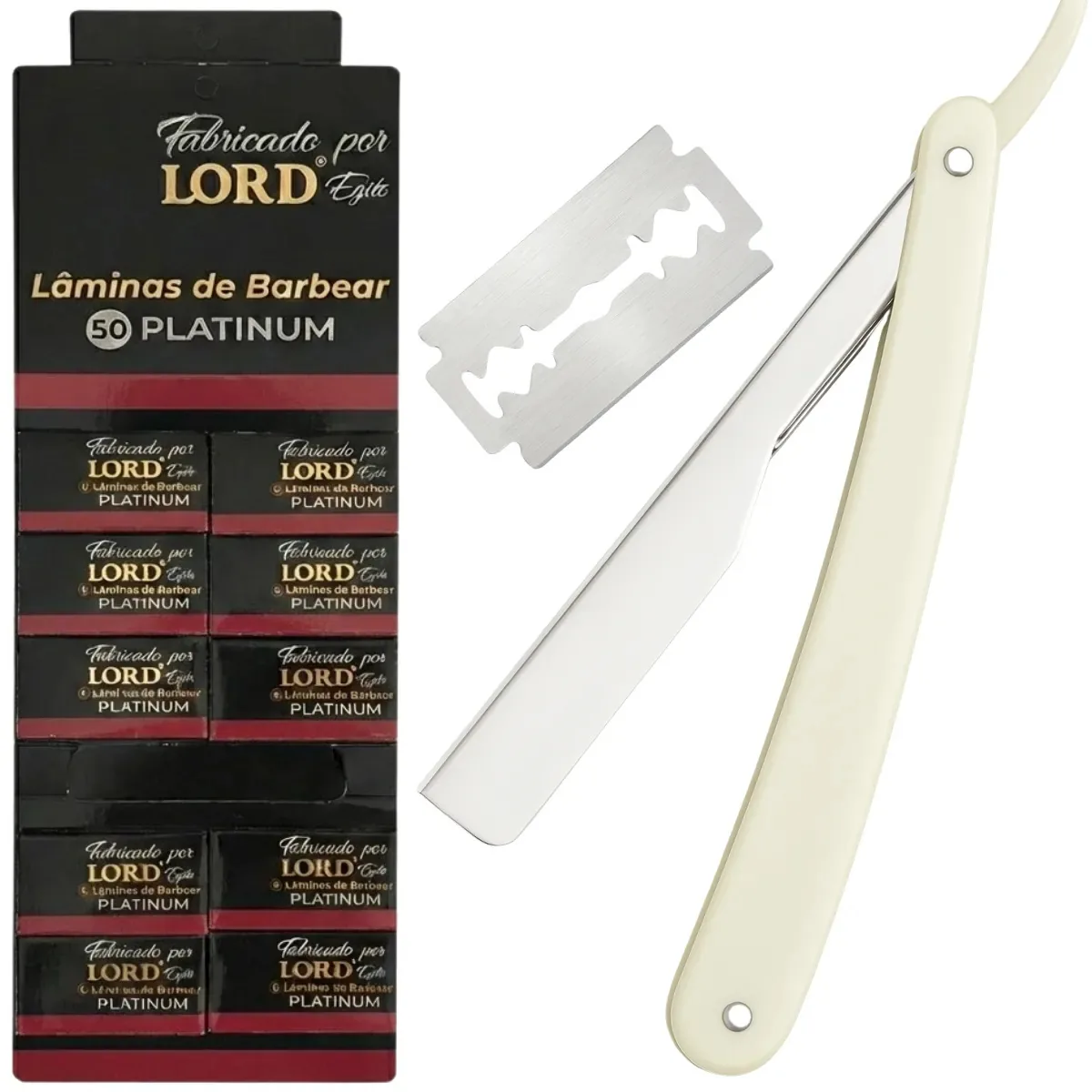 Kit De Barbear Com 50 Lâminas Master Barba E 1 Navalhete Pro Bege