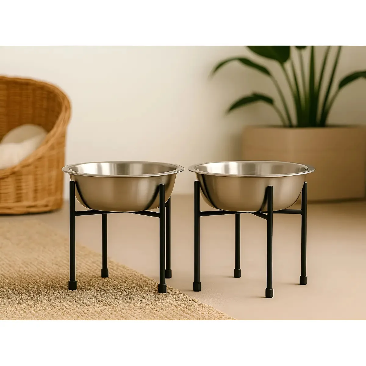 Conjunto De 2 Comedouros Bebedouros Duplo Aço Inoxidável Para Cães E Gatos - Av