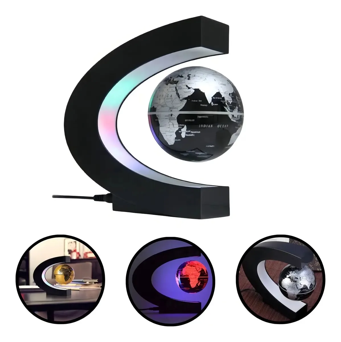 Globo Terrestre Flutuante Led Magnético Levitação Gira No Ar