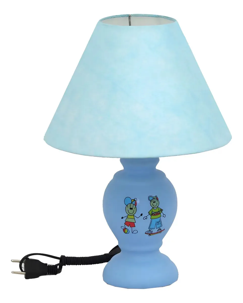 Luminária Abajur de Mesa Cerâmica Mimo Azul Cúpula TNT 21cm Luminaria