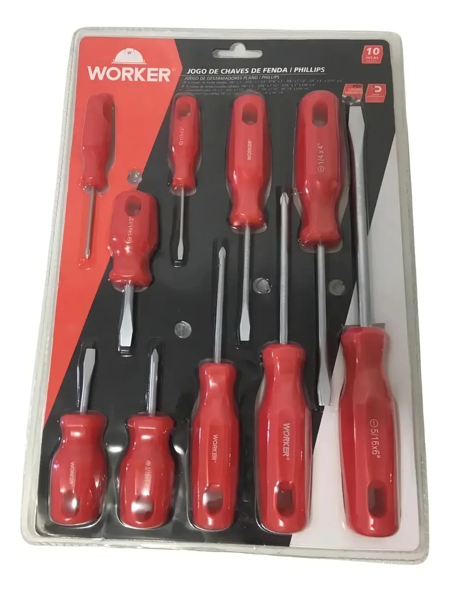 Jogo Chave Fenda E Phillips 10pcs Cr-v Worker - 143847