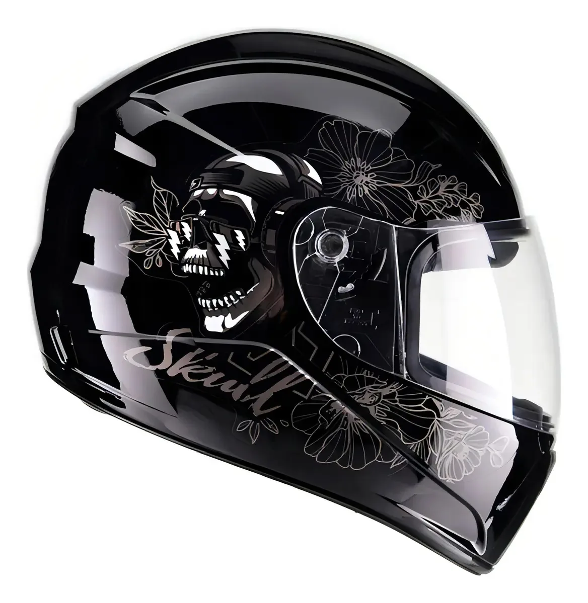 Capacete Fly F-9 Dj Skull Preto Grafite Brilho