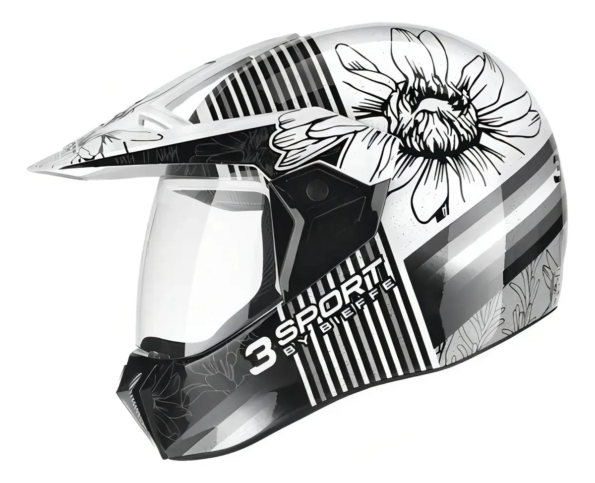 Capacete Bieffe 3 Sport Flora Branco Prata