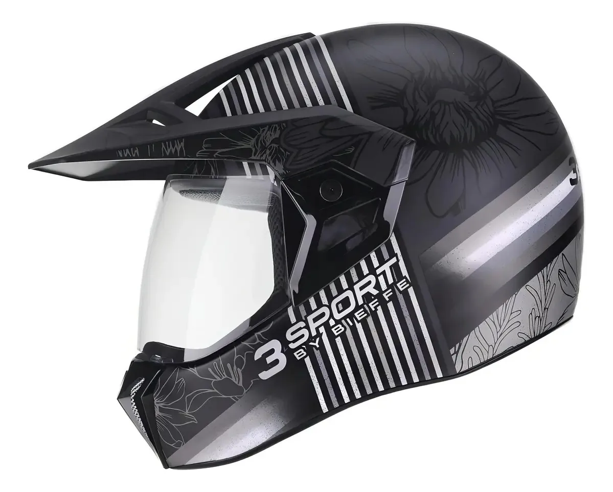 Capacete Moto Bieffe 3sport Flora Preto Fosco