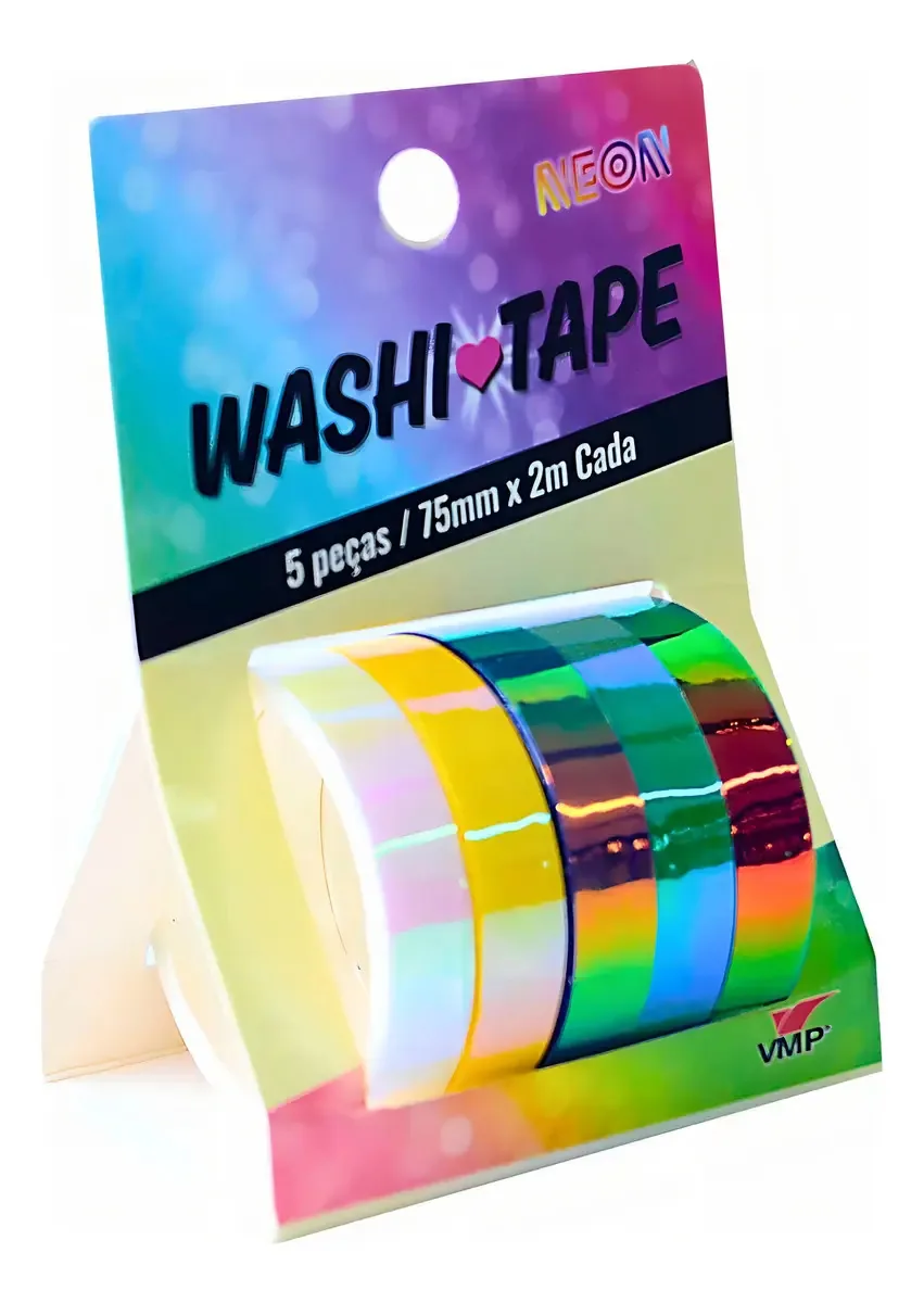 Fita Adesiva Decorativa V.M.P. Washi Tape Brilhante 5 Peças Holográfica