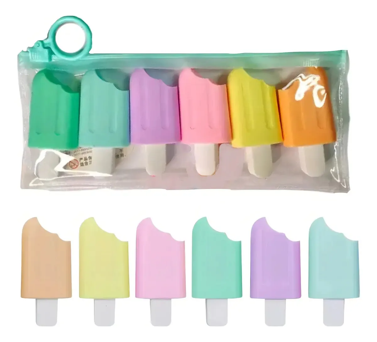 Kit 6 Mini Marca Texto Picolé Tons Pasteis No Estojo - Vmp