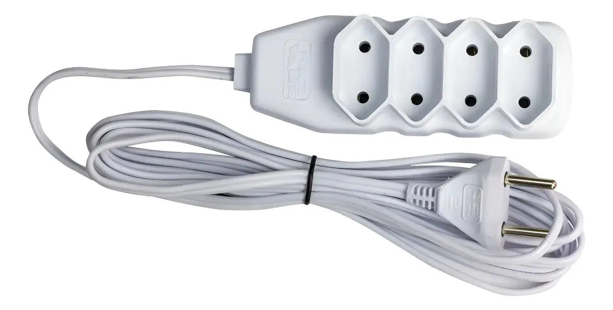 Extensão Forceline Bivolt de 4 Tomadas e 3m, Branco