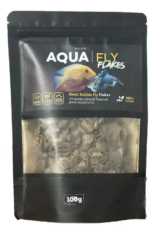 Alimento Natural Bsf Flakes 100g Aqua Fly Ração Peixes