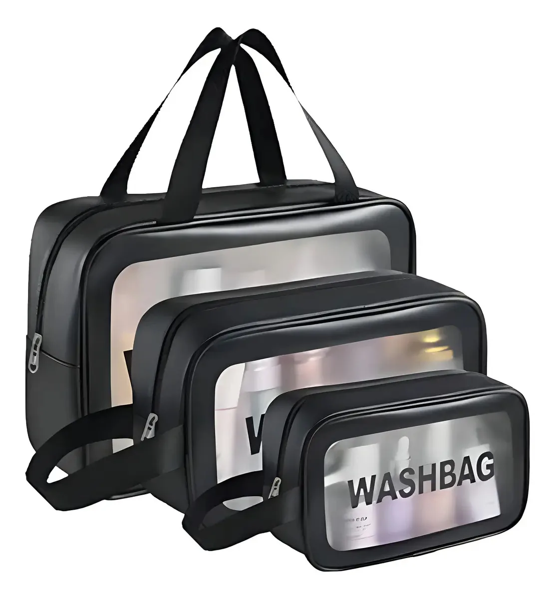 Kit de 3 Necessaires Impermeáveis 18Gate para Maquiagem e Viagem, Cor Preta