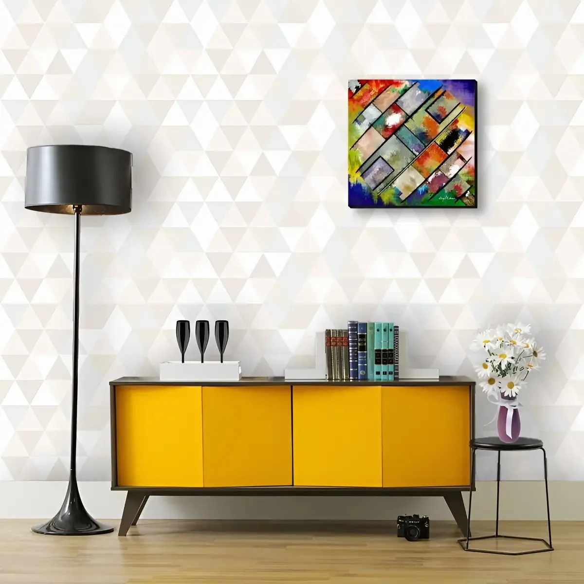 Papel De Parede Geométrico Triângulos, Tons Pastéis 250 Cor Colorido