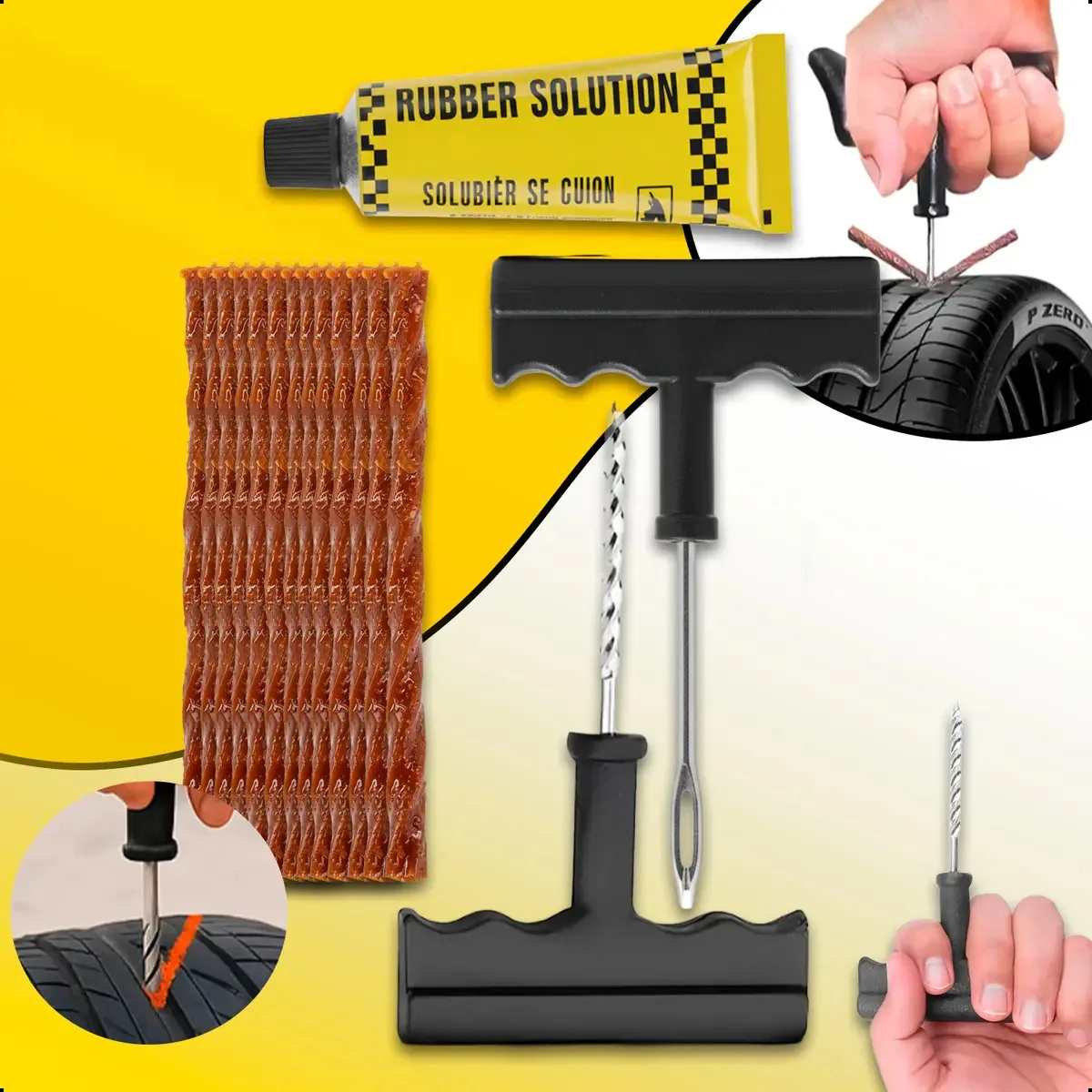 Kit Reparo Pneu Remendo Profissional Carro Moto +10 Macarrão Gurumania®