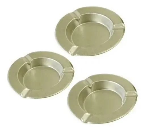 Kit 3 Cinzeiros Redondos de Metal Dourado para Cigarros e Charutos