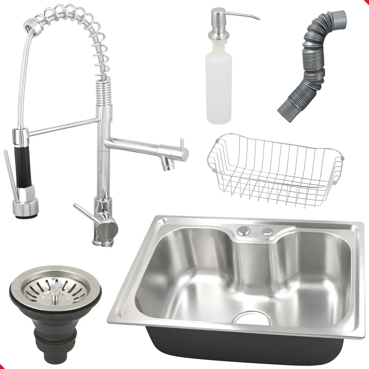 Kit Cuba Gourmet 60x42 Com Acessórios E Torneira Monocomando Cor Prateado