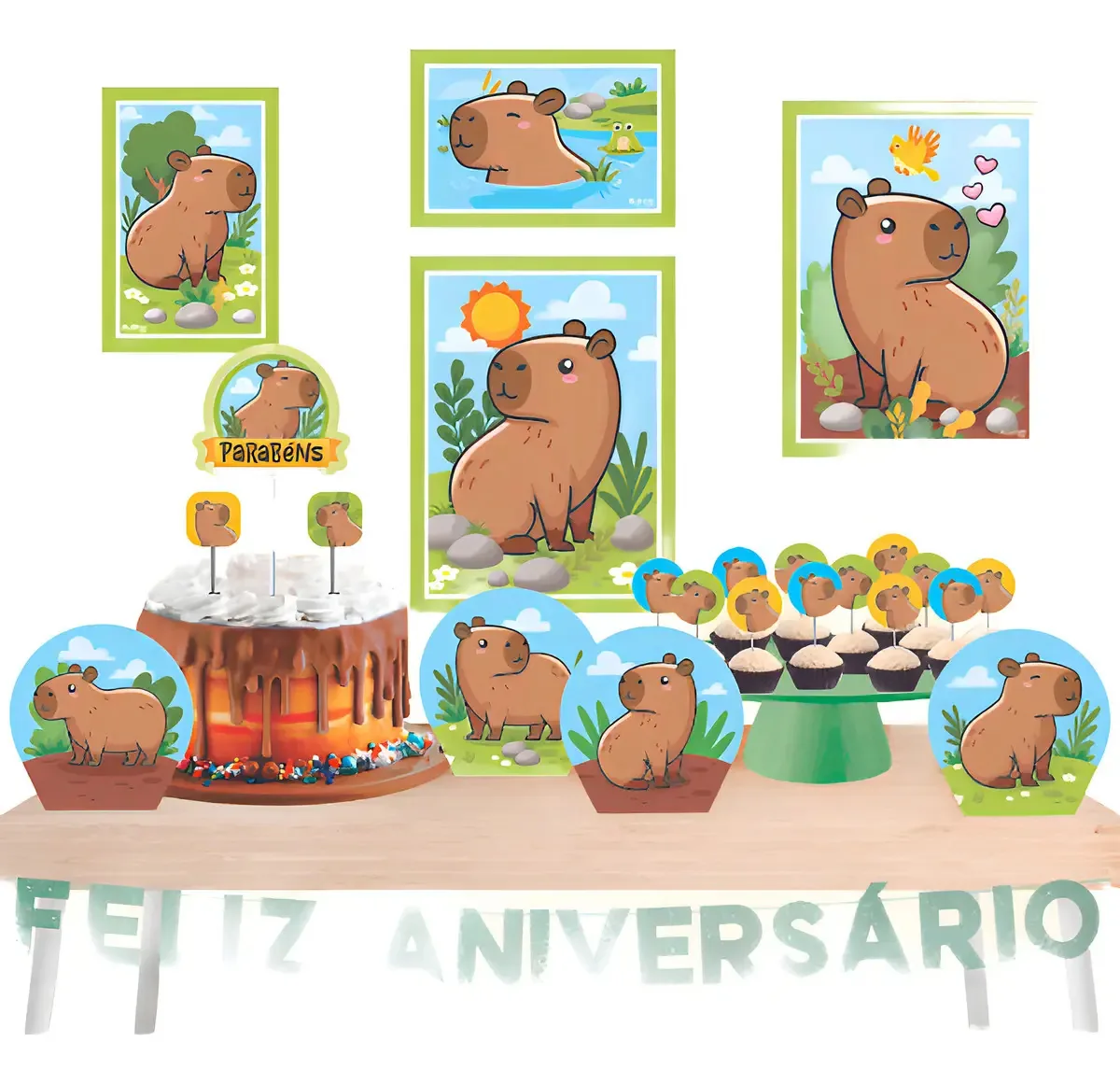 Kit Festa Fácil Capivara Decoração De Aniversário - 36 Peças