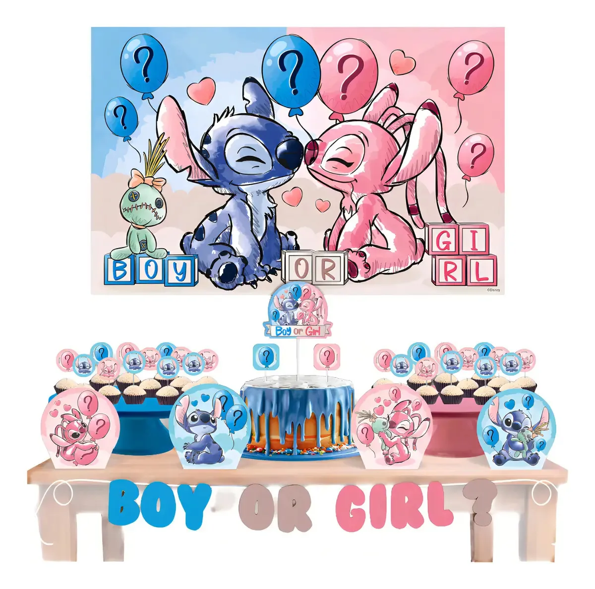 Kit Festa Fácil Chá Revelação Stitch E Angel Piffer Festas