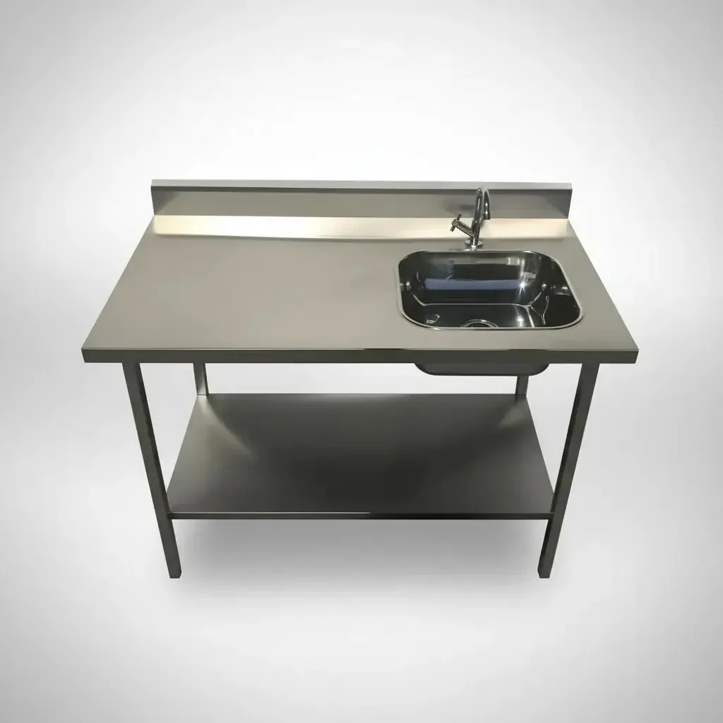 Mesa Bancada Lisa 1.18x60x88mt 01cuba Lado Direito Aço Inox