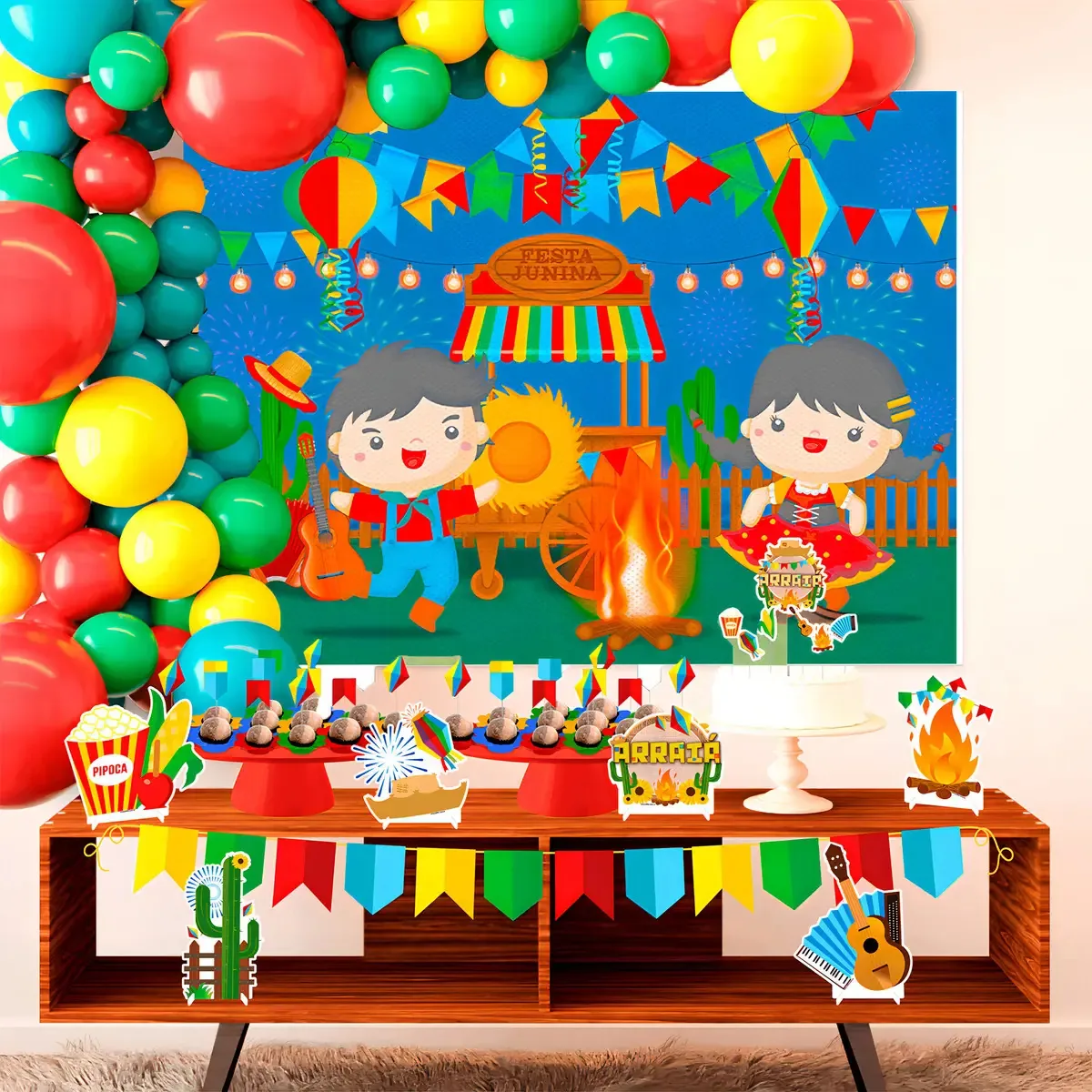 Kit Decoração Festa Junina Piffer 39 Peças Painel TNT Topo Bolo