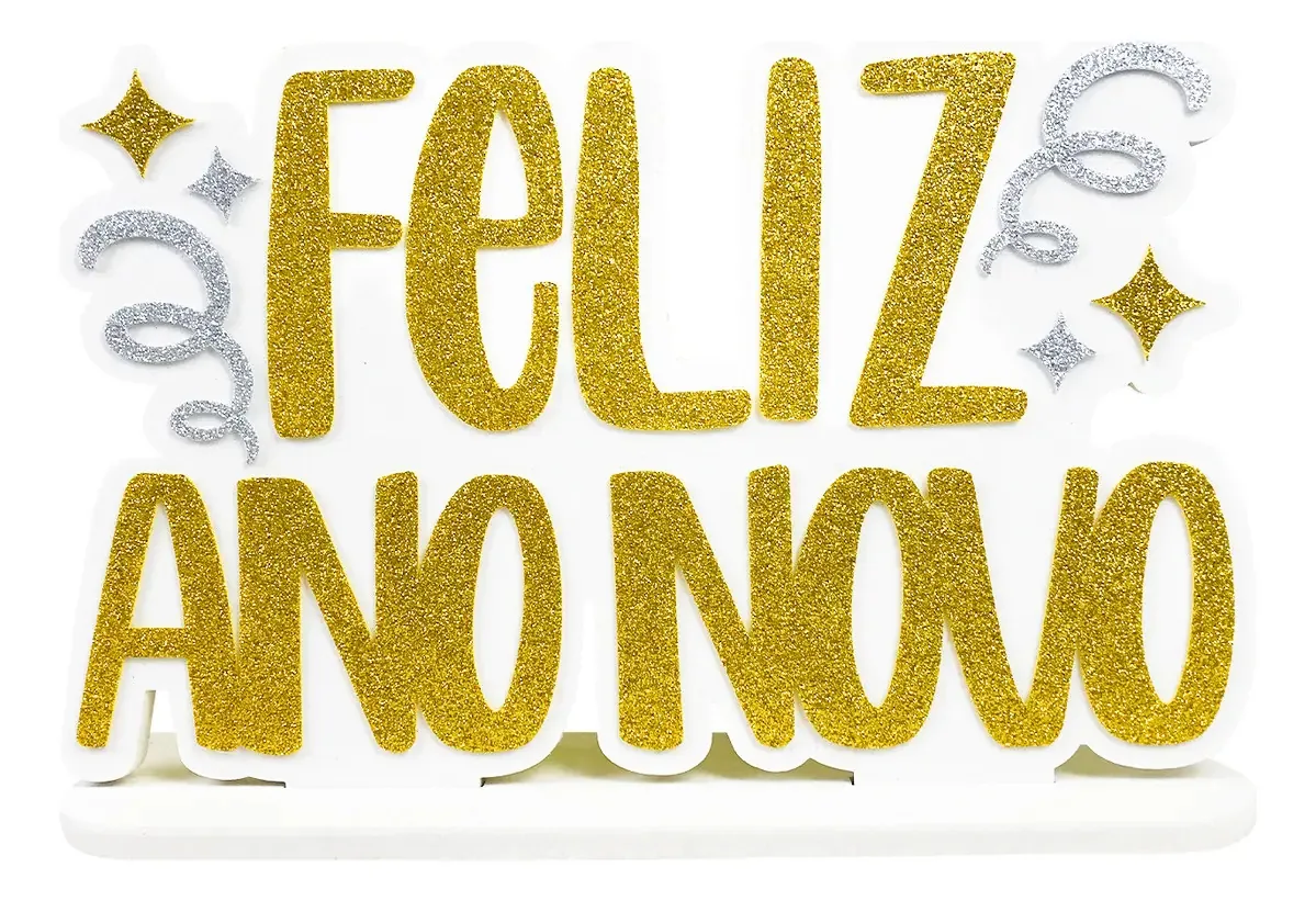 Enfeite Feliz Ano Novo Dourado 32,5x21cm
