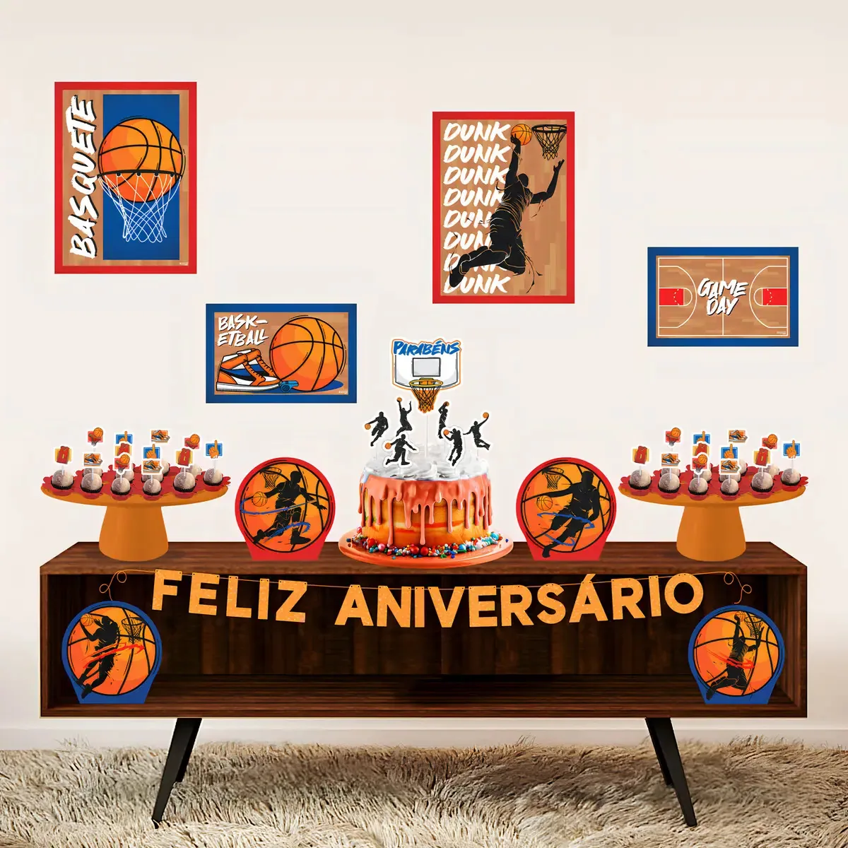 Kit Decoração de Aniversário Basquete Piffer com 40 Peças