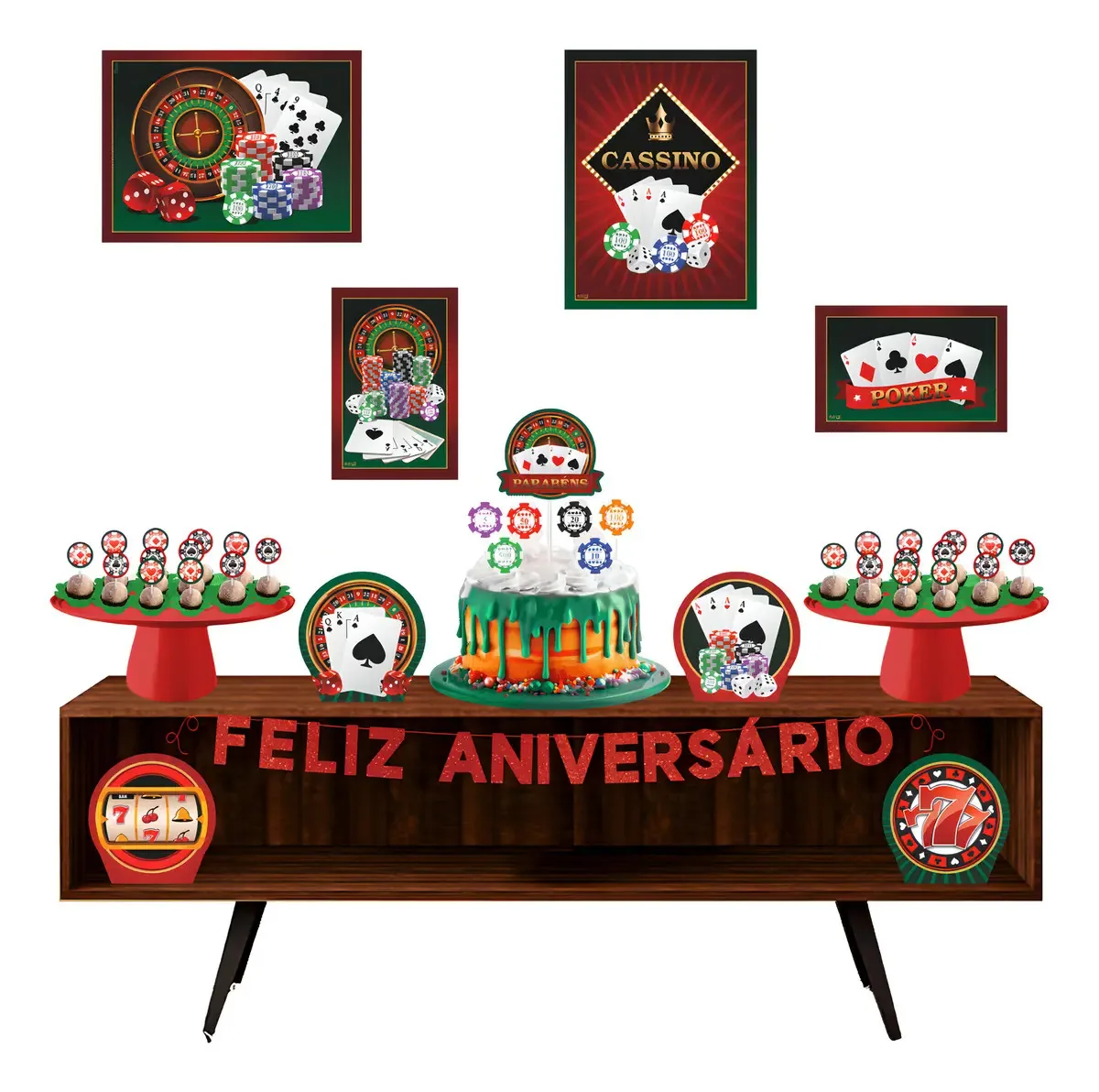 Kit Decoração Festa Cassino 40 Unidades EVA Tema Glamour Las Vegas