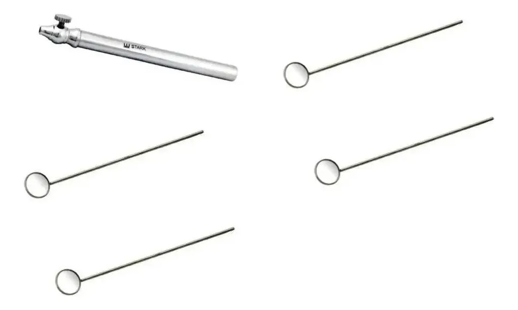 Espelho Laringeo Aco Inox Kit 4 E 1 Cabo Regulavel 14,5 A