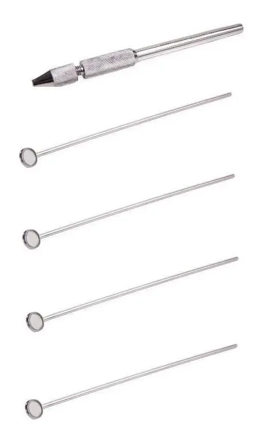 Espelho Laringeo Aco Inox 25cm Kit Com 4 E 1 Cabo Espelho
