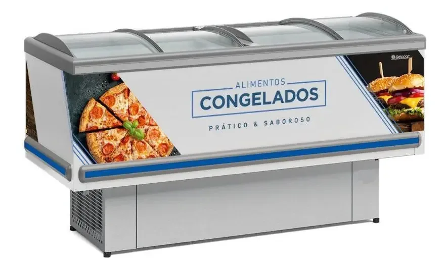 Ilha Para Congelados Branca Vidro Curvo 1,90m Dupla Ação Cor Branco