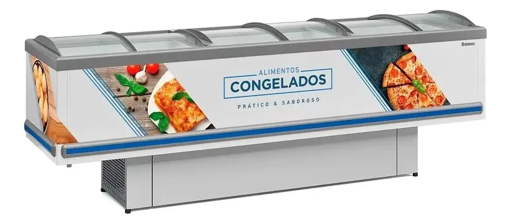 Ilha Para Congelados Branca Vidro Curvo 2,90m Dupla Ação Cor Branco