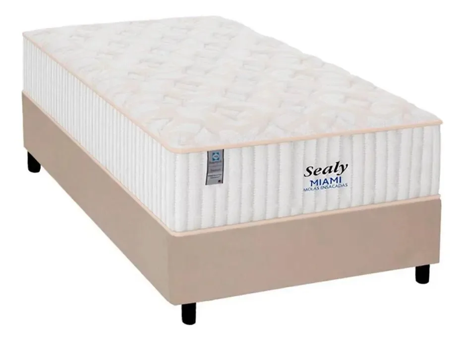 Cama Box Solteiro: Colchão Molas Ensacadas Sealy Miami+base