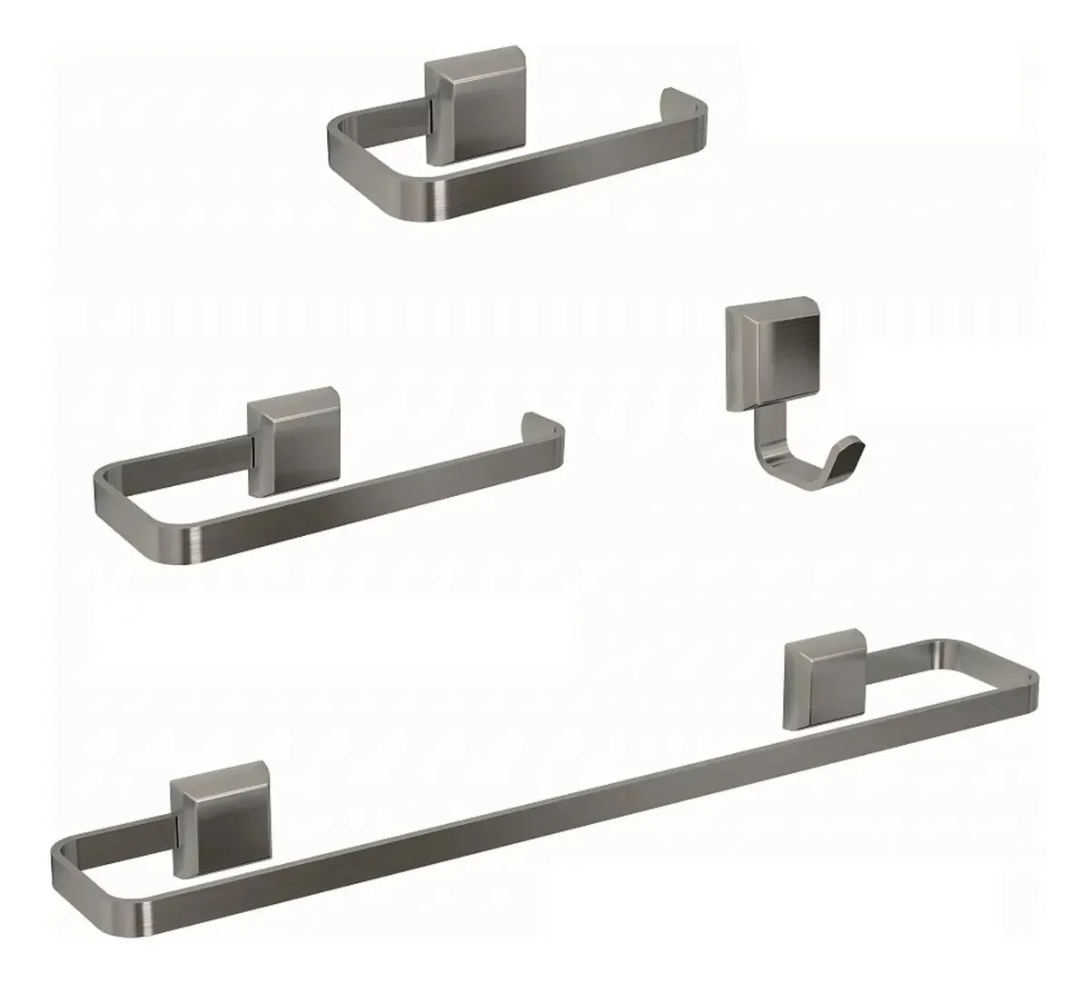 Kit De Acessórios Para Banheiro Conjunto 4 Peças Cor Prateado