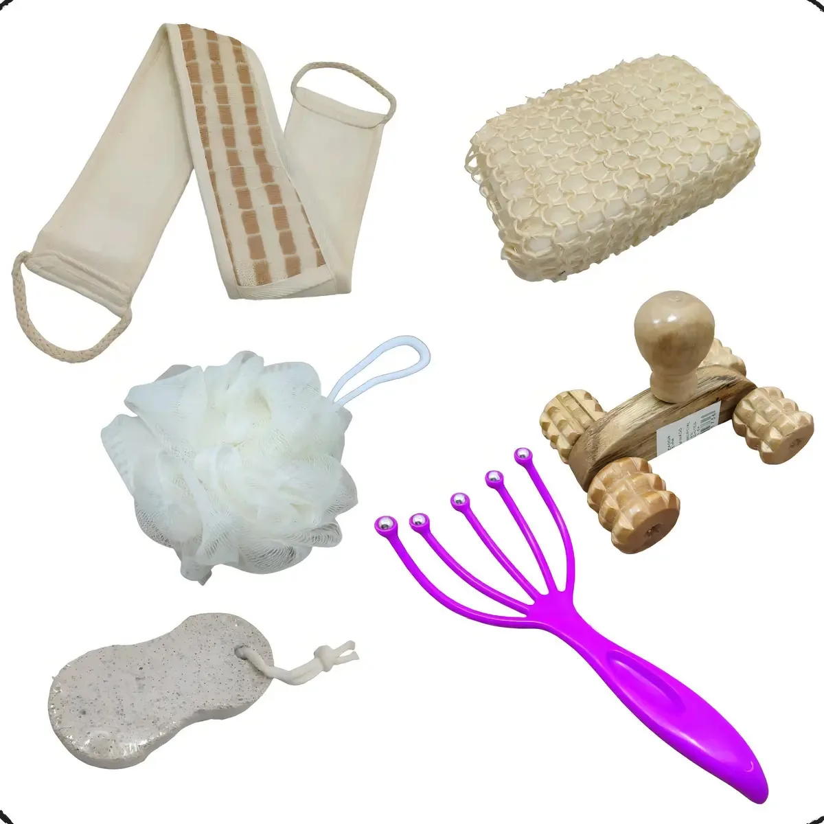 Kit Banho Luiggi Presentes Escova Bucha Esfregão Natural 6 Unidades