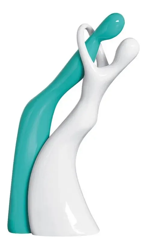 Casal Esculturas Estatuetas De Ceramica Para Decoração Cor Verde/Branco