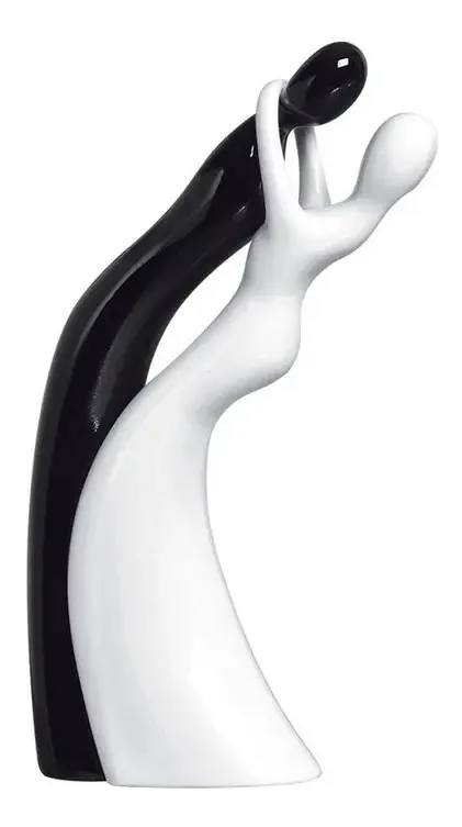 Casal Esculturas Estatuetas De Ceramica Para Decoração Cor Preto/Branco