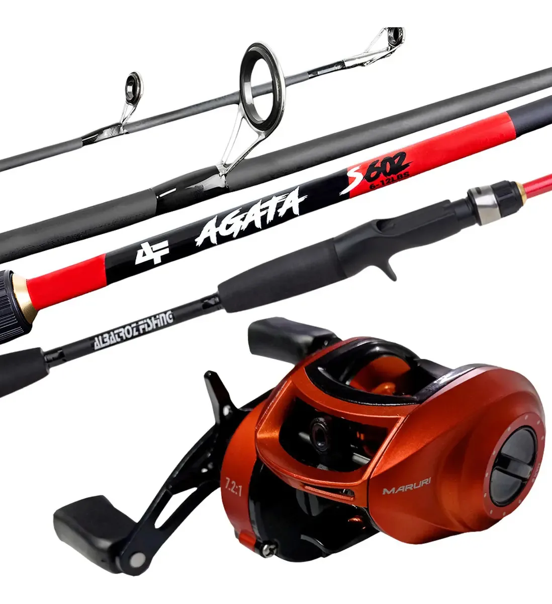 Kit Vara Agata 1,50mts E Carretilha Crobat 4 Rol. Esquerda
