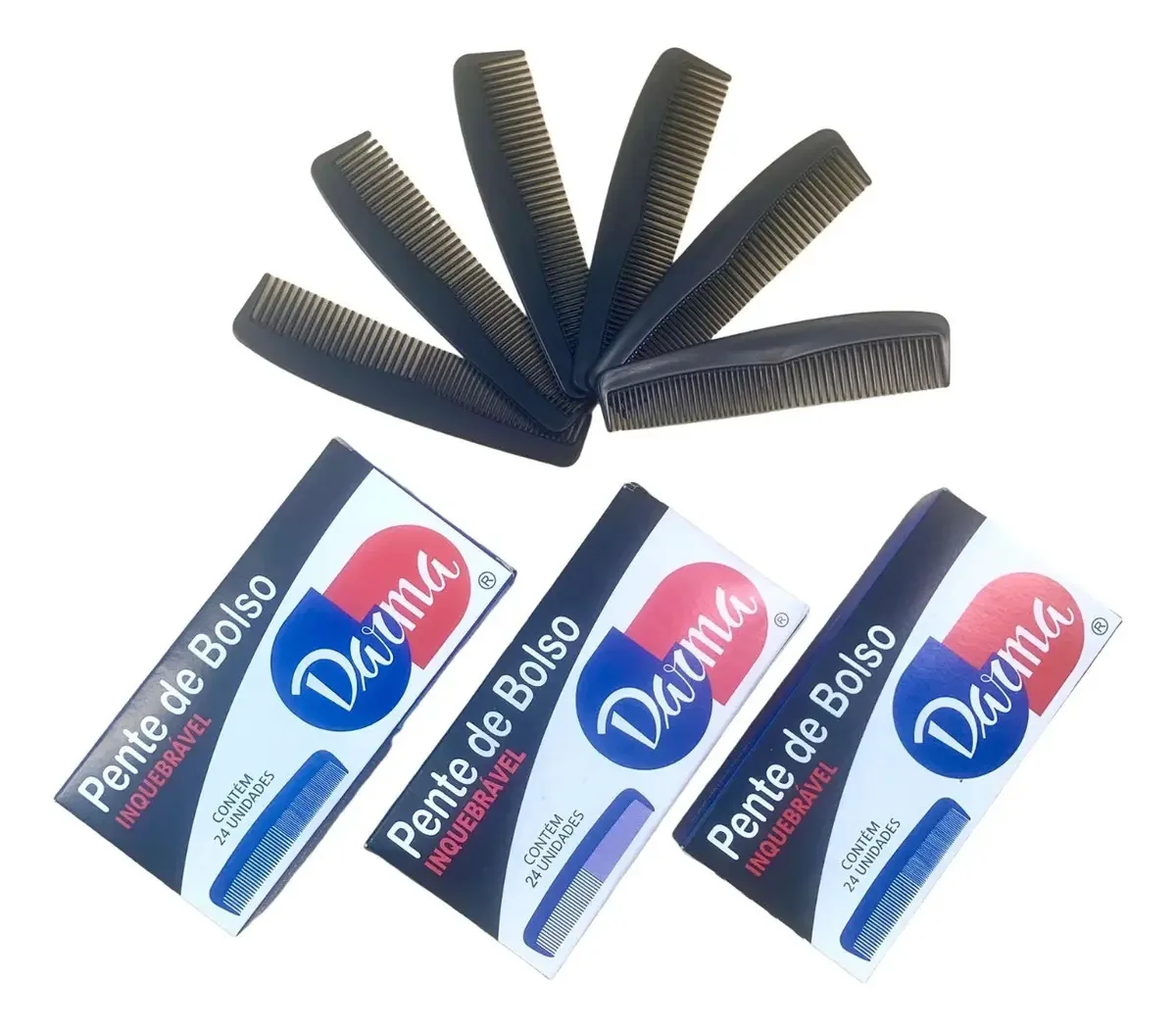 Kit 72 Pentes Preto Darma Bolso Inquebrável Desembaraçar Cabelos