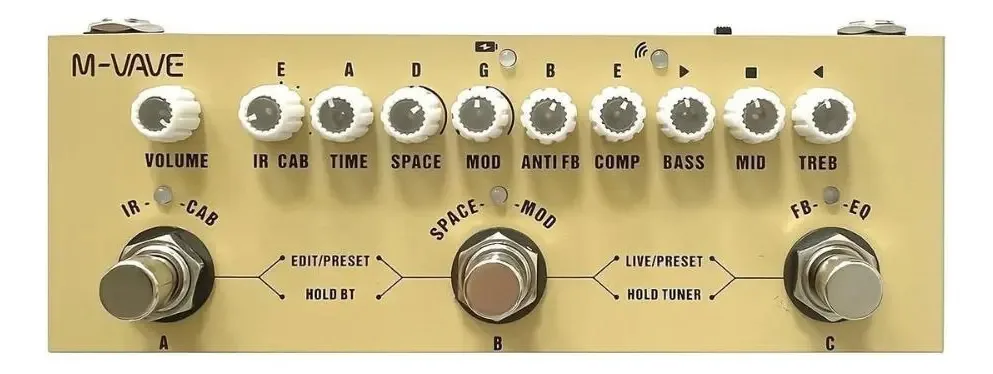 Pedal M-Vave Cube Baby AC Violão VD633 Efeitos Reverb Compressor Bluetooth