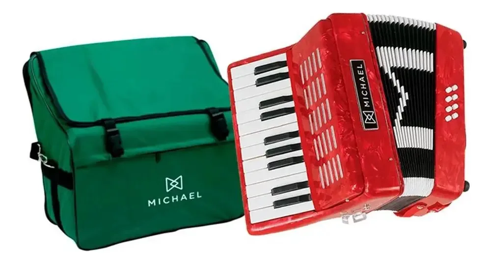 Acordeon Gaita Sanfona Michael 8 Baixos Preto Perolado Cor Vermelho
