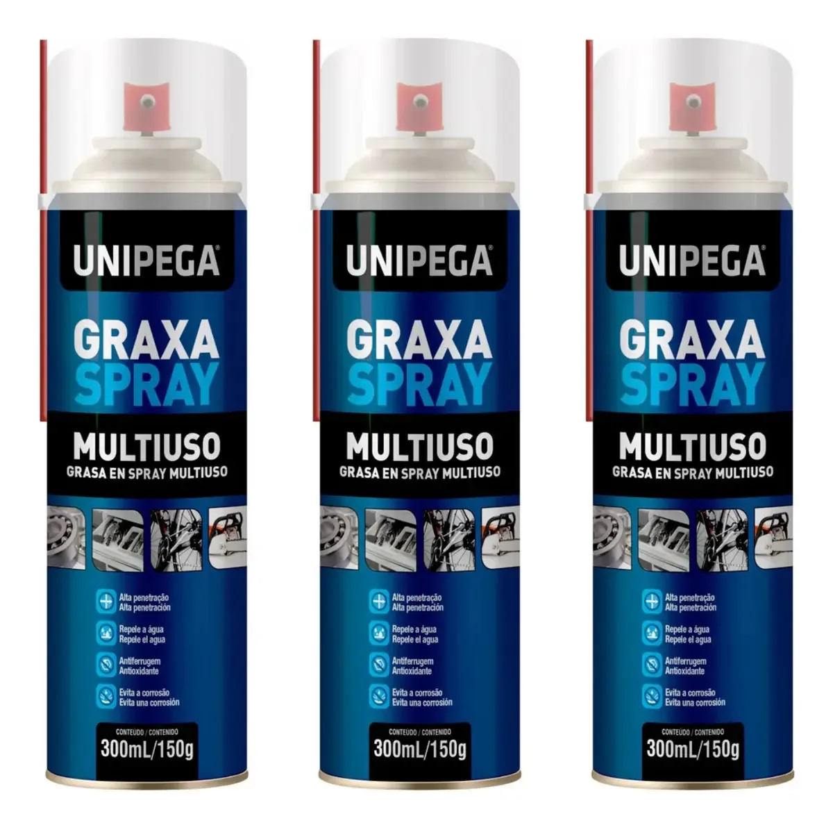 Graxa Spray Cálcio Multiuso 300ml Unipega Lubrificante Antiferrugem