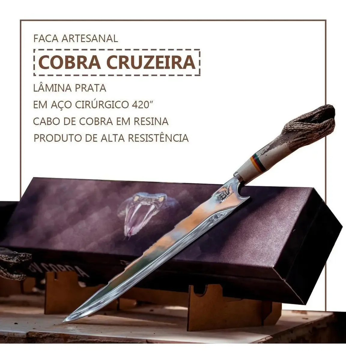 Faca Artesal Cobra Cruzeira 10 Pol. Aço Cirúrgico
