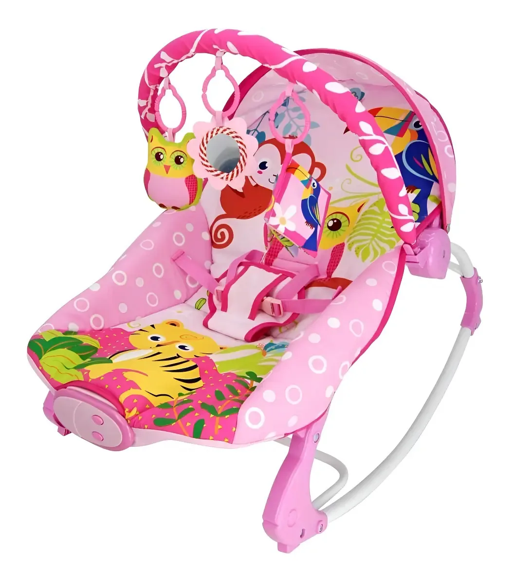 Cadeira de balanço para bebê Dican Coruja bolinhas rosa
