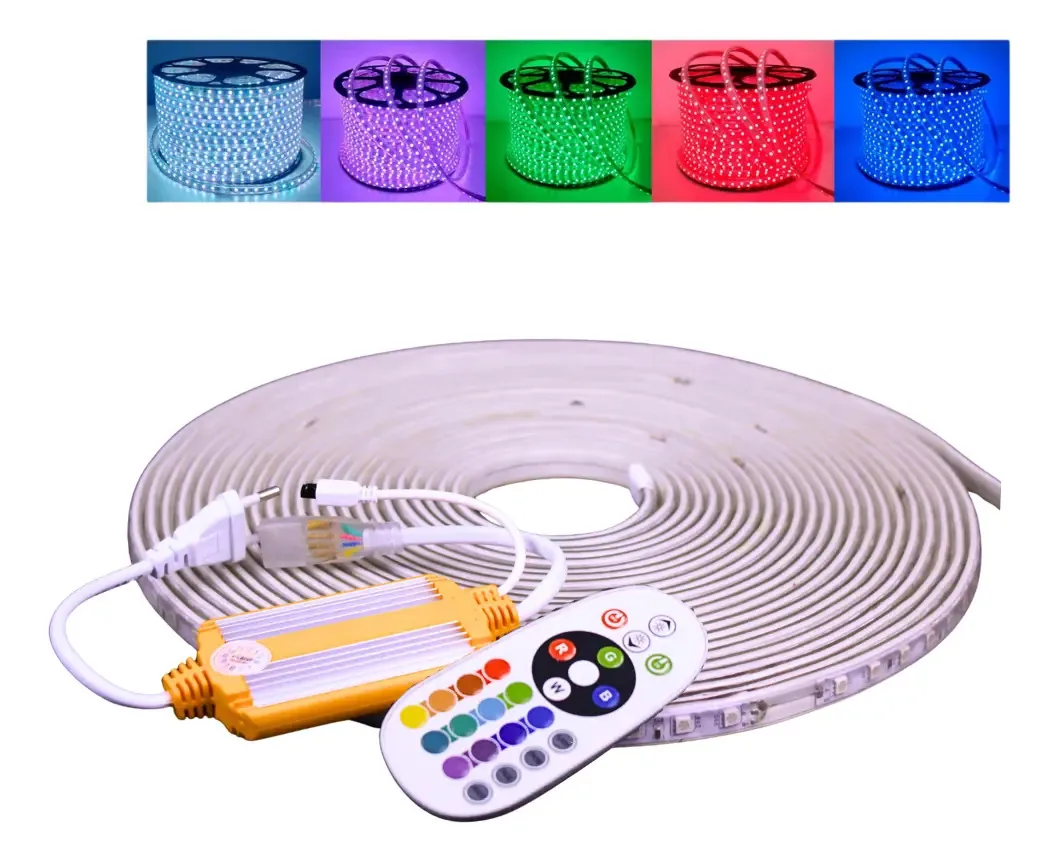 Mangueira LED RGB 15m 60LEDs/m TYF 5050 com Controle e Fonte IP65