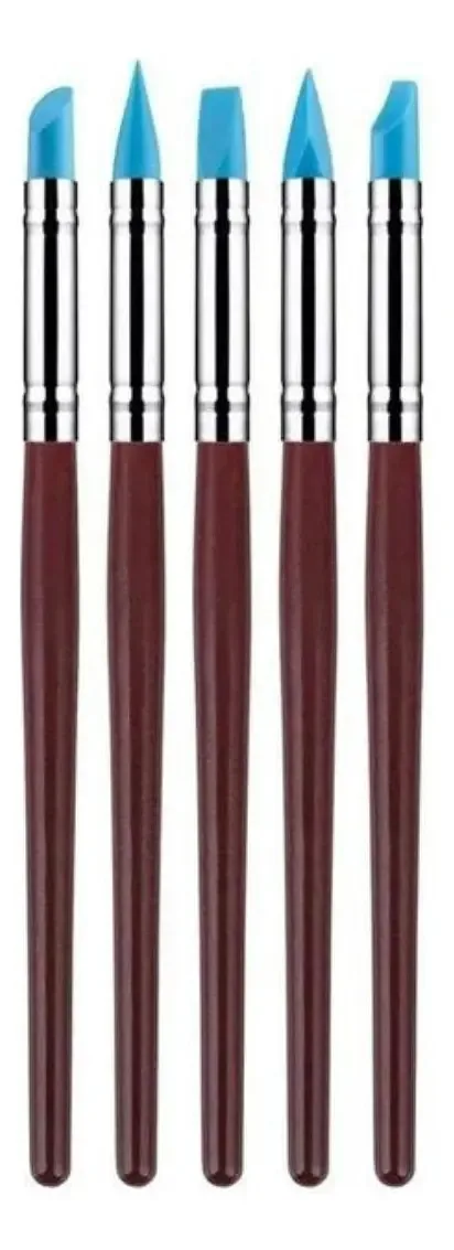 Kit 5 Canetas Silicone D&z Cabo Madeira Formatos