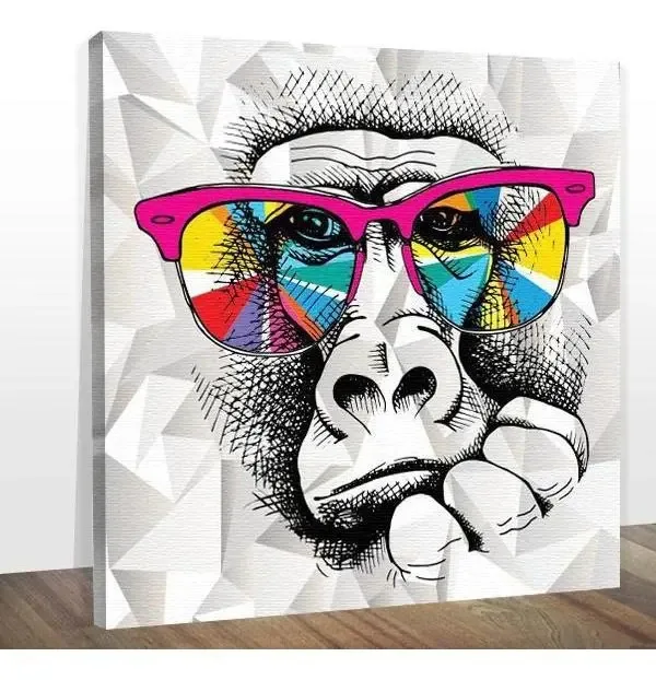 Quadro Decorativo Macaco Óculos Colorido Midiapoparte 60x60