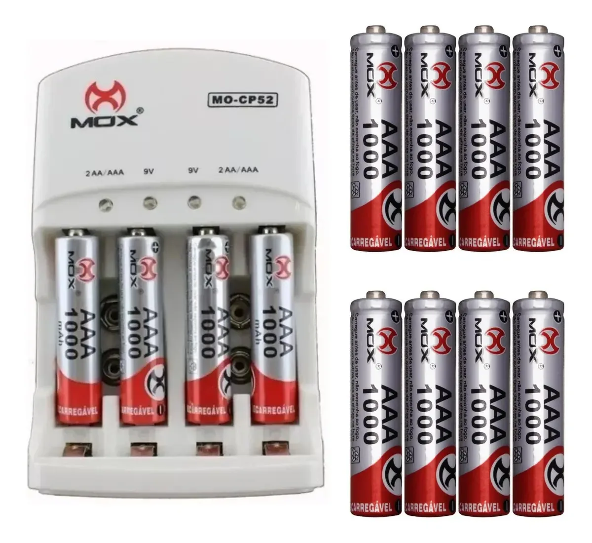Kit 12 Pilhas Aaa 1000mah +carregador Super Rápido Aa/aaa