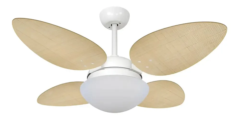 Ventilador De Teto Branco Com Luz 4 Pá Pétala Palha Natural