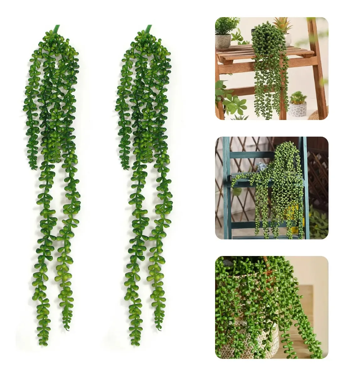 2 Pendentes De Suculenta Artificial Jardim Vertical Folhagem