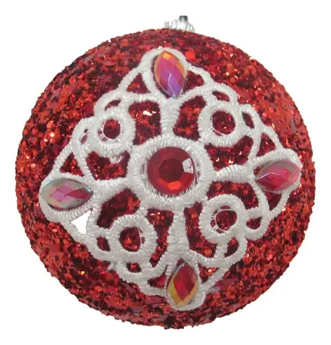 Bola Decorada Vermelha E Branca 8cm