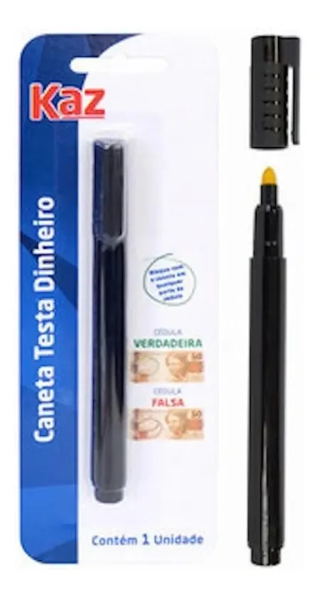 Caneta Testa Cédula E Detecta Nota Dinheiro Falso = Kaz Cor Preto