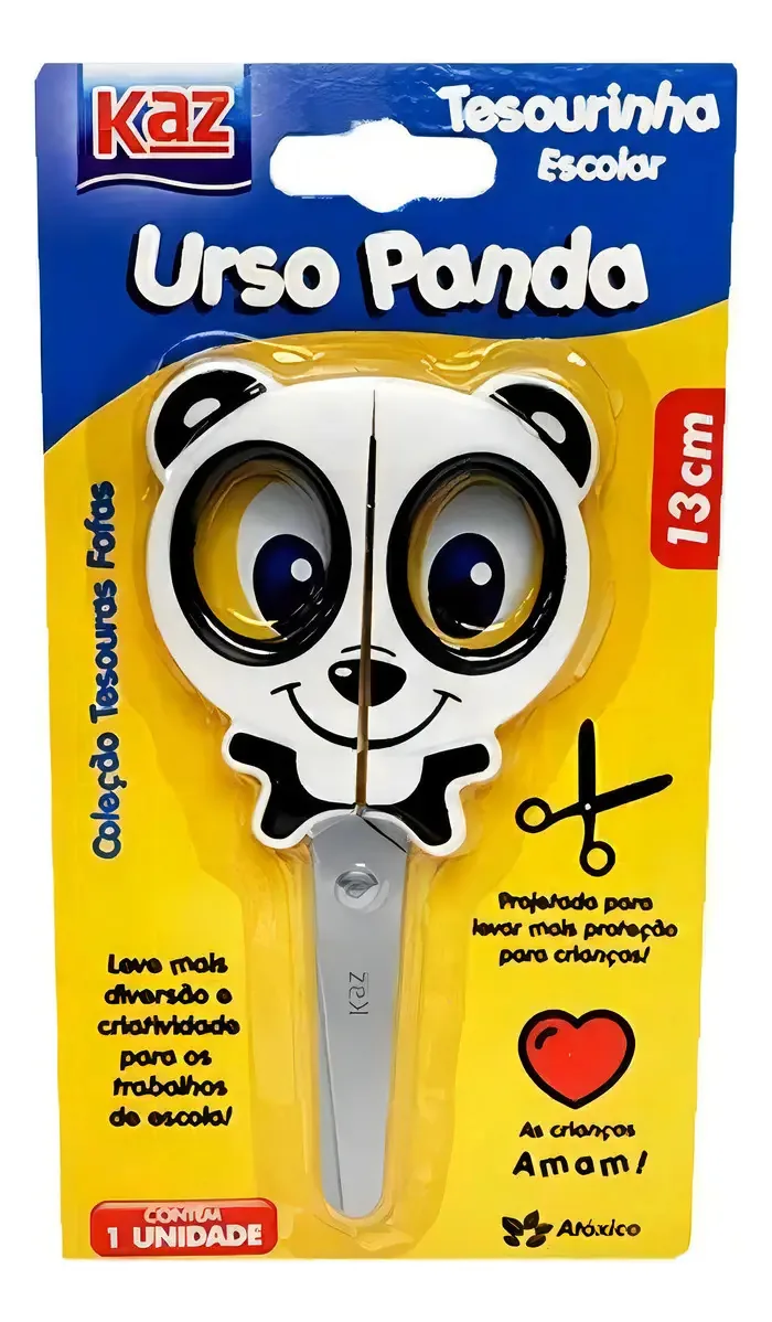 Tesoura Escolar Urso Panda Kz11422 Tesouras Fofas Kaz 13cm